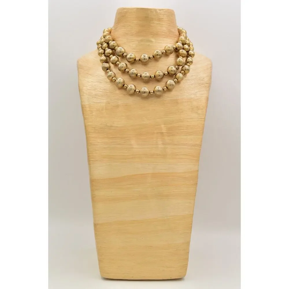 Coro Multi-Layered Beaded Collar Necklace Gold Tone Chunky Signed 1950s BinBM